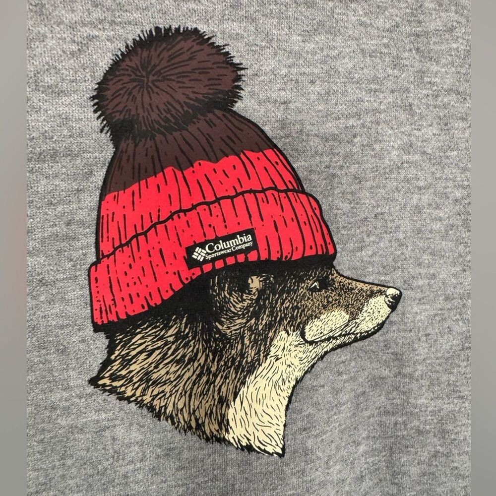 Columbia Gray Crewneck Sweatshirt with Fox in a Red Beanie - Picture 3 of 7